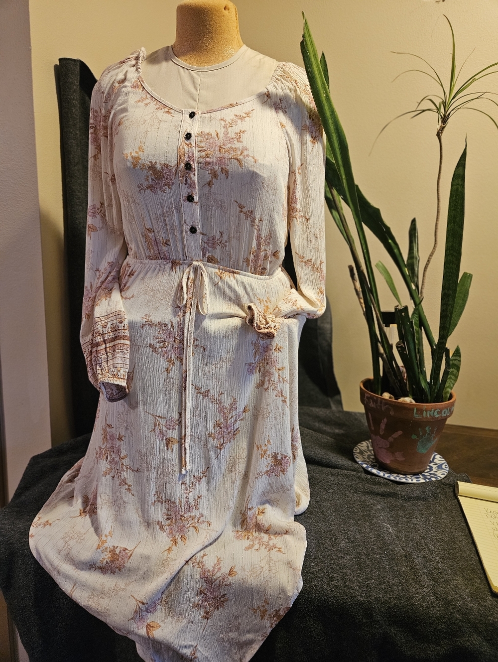 Knox Rose Floral Boho Midi Dress with Tie Waist. Size XS